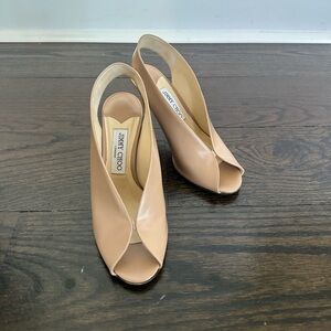 Jimmy Choo Beige Peep Toe Slingback Heels